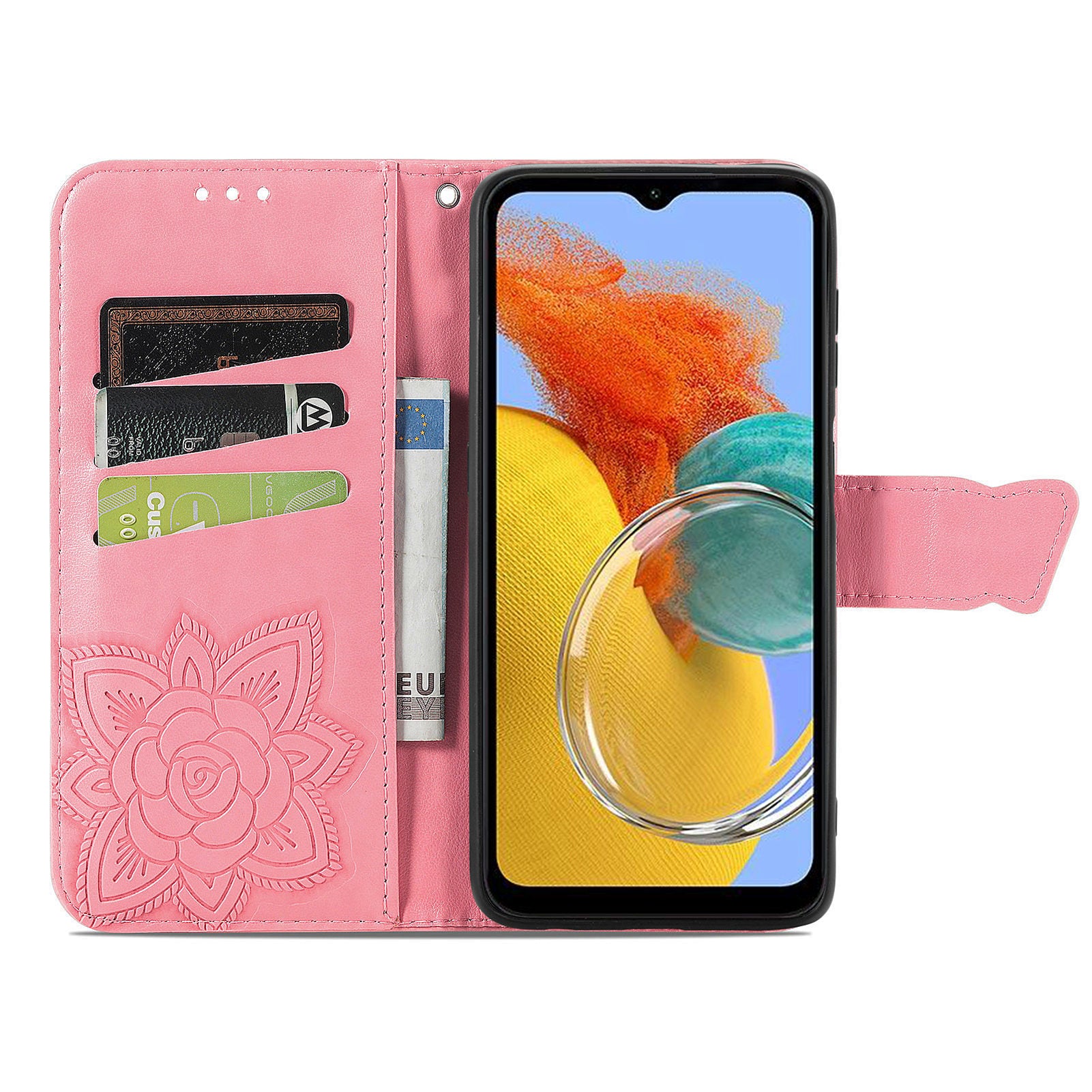 Til Samsung Galaxy A14 5G A14 4G Anti-fald præget sommerfuglemønster telefonetui PU læder TPU telefon Flip Wallet Cover Stand med rem Til Samsung Galaxy A14 5G A14 4G Anti-fald præget sommerfuglemønster telefonetui PU læder TPU telefon Flip Wallet Cover Stand med rem